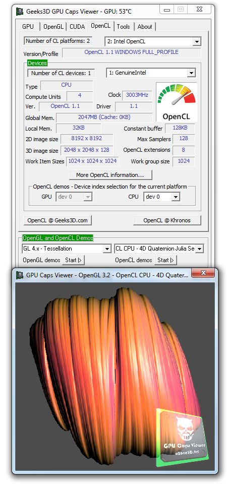GPU Caps Viewer, Intel OpenCL platform