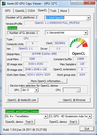 Intel OpenCL + GPU Caps Viewer