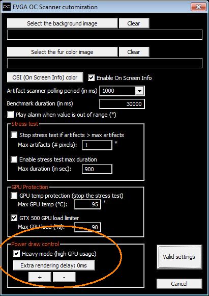EVGA OC Scanner, settings box