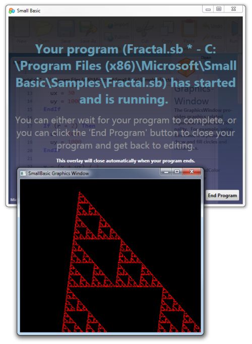 Microsoft Small Basic, fractal demo in action