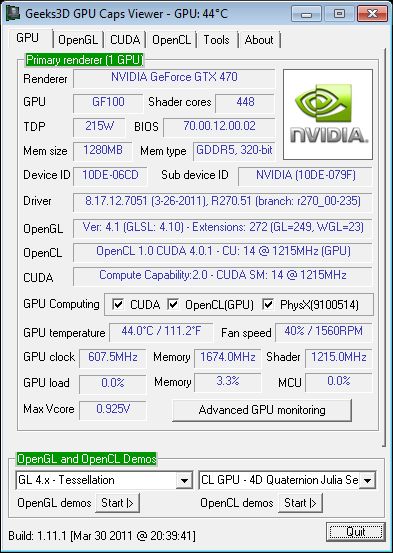 GPU Caps Viewer 1.11.1, MSI GTX 470