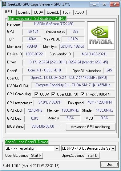 GPU Caps Viewer + R267.24 + GTX 460