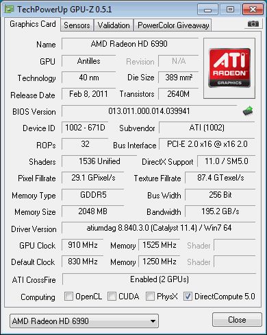 AMD Radeon HD 6990, GPU-Z