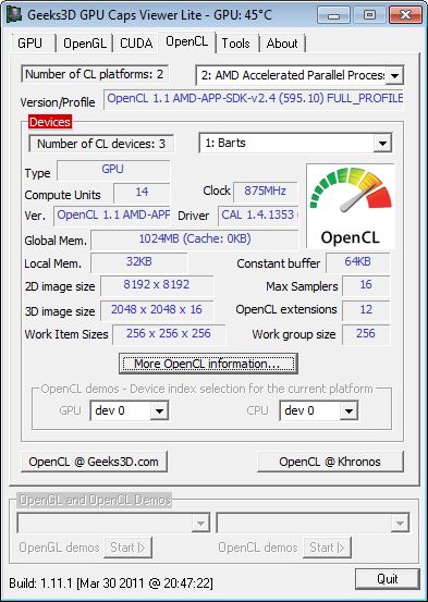 Catalyst 11.4, OpenCL info, Radeon HD 6870