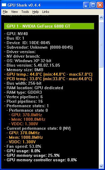 Galaxy GeForce 6800 GT, R270.581, GPU Shark