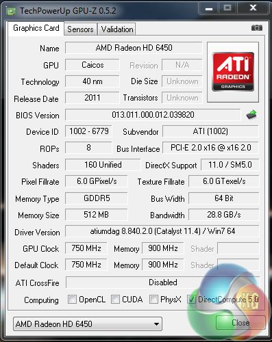 AMD Radeon HD 6450, GPU-Z