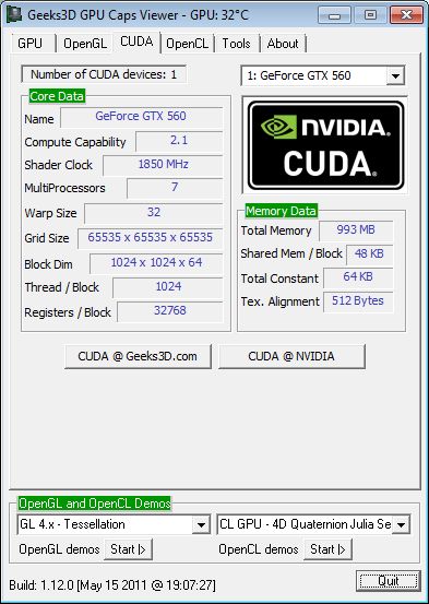 ASUS GTX 560 DC2 TOP + GPU Caps Viewer - CUDA