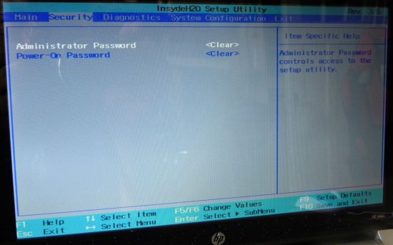 HP Mini 210-2100 Netbook, Insyde H20 BIOS
