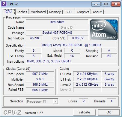 HP Mini 210-2100 Netbook, CPU-Z