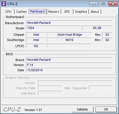 HP Mini 210-2100 Netbook, CPU-Z