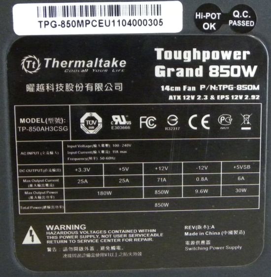 Thermaltake Toughpower Grand 850W PSU Review