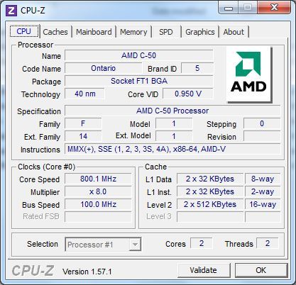ASUS EeePC 1215B Netbook - CPU-Z