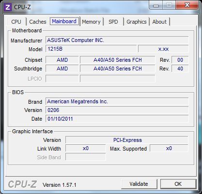 ASUS EeePC 1215B Netbook - CPU-Z