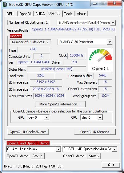 ASUS EeePC 1215B Netbook - OpenCL - GPU Caps Viewer