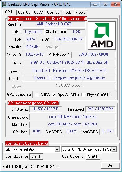 AMD Catalyst 11.6 WHQL, GPU Caps Viewer, Radeon HD 6970