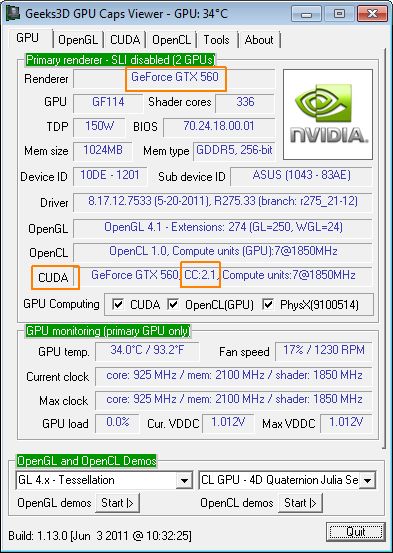 GeForce GTX 560, CUDA Compute Capability 2.1 and GPU Caps Viewer