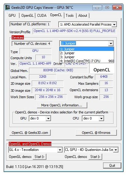 GPU Caps Viewer, all Juniper GPUs are listed