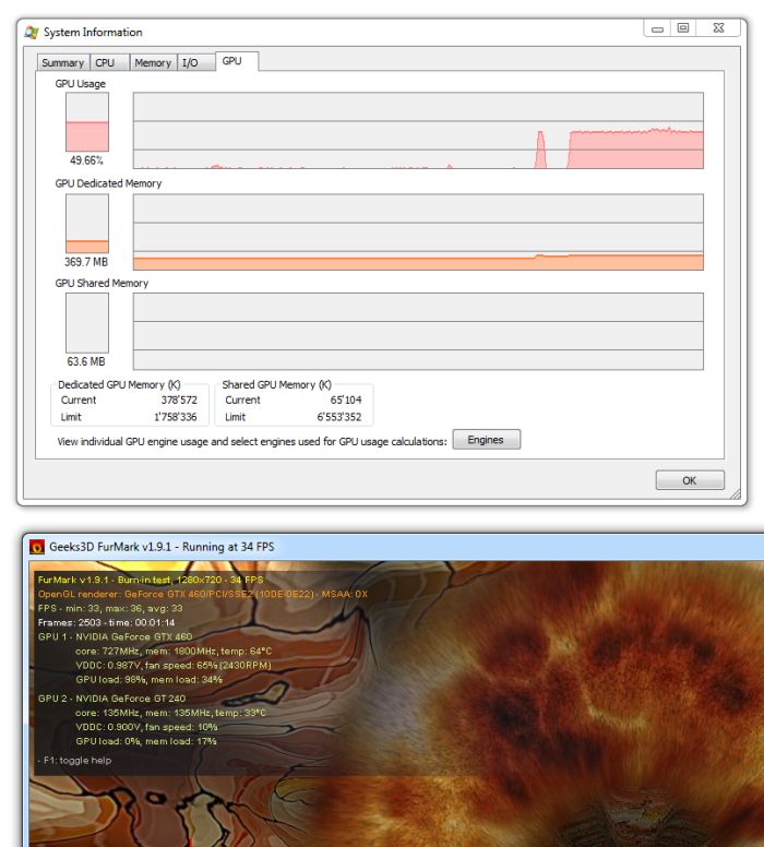 Process Explorer 15.0 With GPU Support, GTX 460 + GT 240