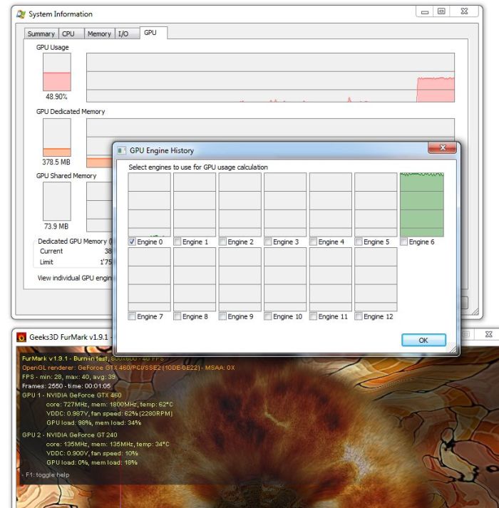 Process Explorer 15.0 With GPU Support, GTX 460 + GT 240