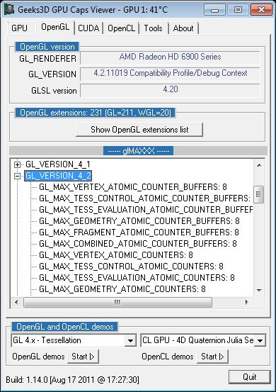 Catalyst 11.8 with full OpenGL 4.2 support, GPU Caps Viewer