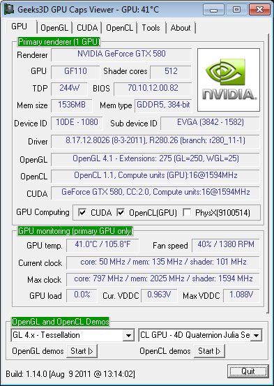 NVIDIA R280.26, GTX 580, OpenGL 4.1