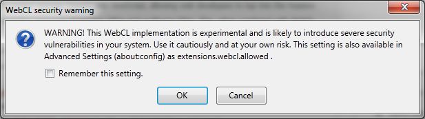WebCL, Firefox warning