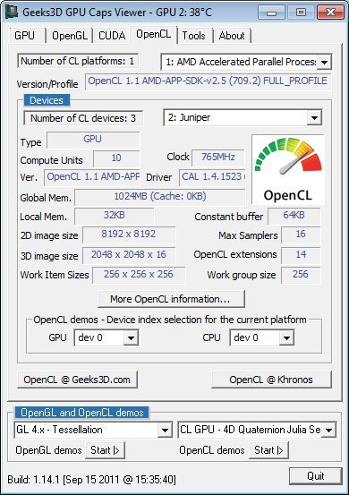 ASUS Radeon HD 6770 DirectCU Silent, GPU Caps Viewer OpenCL details