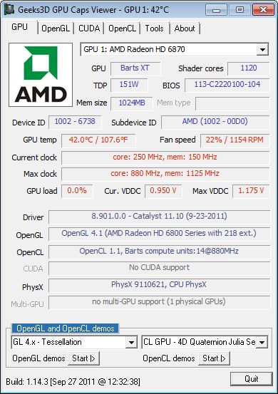 GPU Caps Viewer 1.14.3, Radeon HD 6870