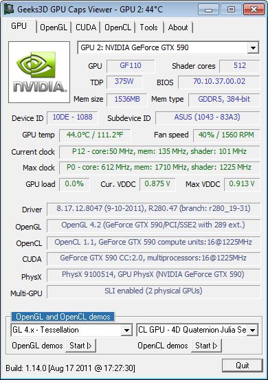 GPU Caps Viewer, NVIDIA R280.47 OpenGL 4.2 driver