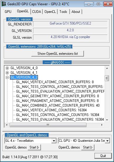 GPU Caps Viewer, NVIDIA R280.47 OpenGL 4.2 driver