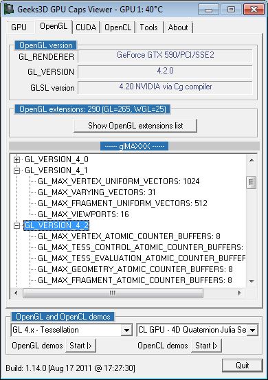 GPU Caps Viewer, NVIDIA R280.47 OpenGL 4.2 driver