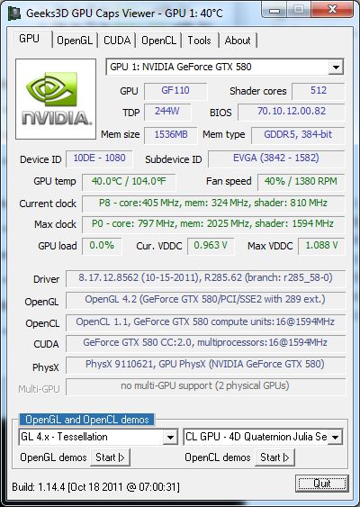 R285.62, GeForce GTX 580, GPU Caps Viewer