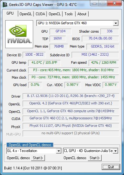 GPU Caps Viewer 1.14.4 + R290.36 + GTX460