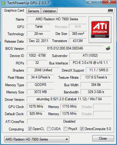 AMD Radeon HD 7970, GPU-Z
