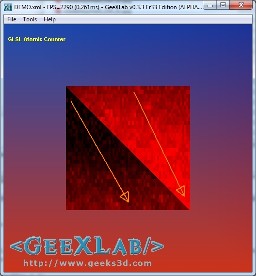 GeeXLab, Atomic Counter demo on GeForce GTX 460