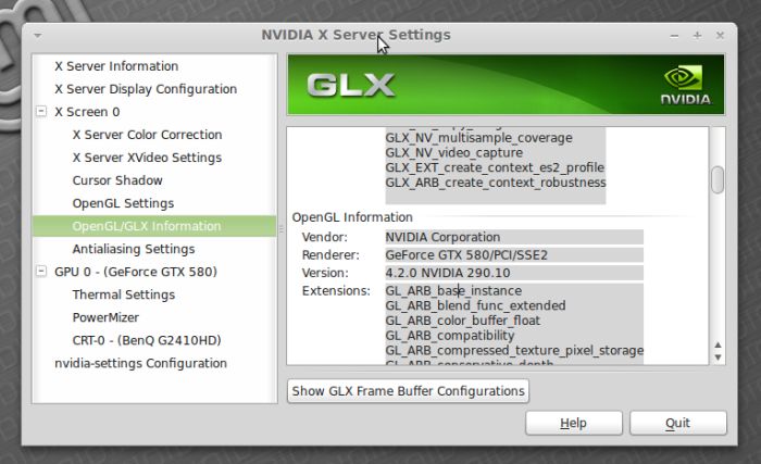NVIDIA seetings under Linux