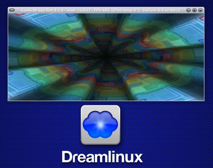 Dreamlinux, OpenGL test, GeForce GTX 480, Nouveau NVC0 renderer