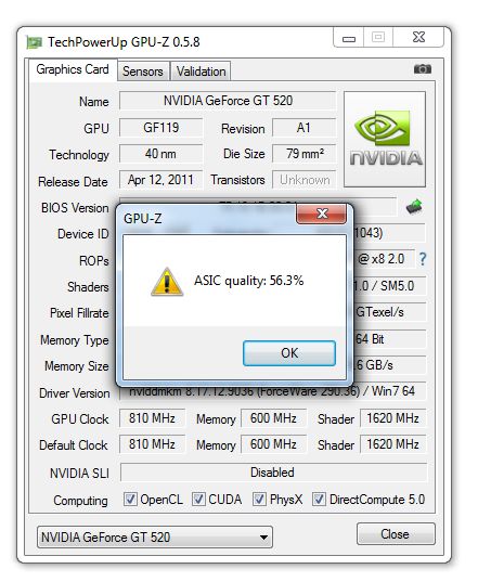 GPU-Z, ASIC quality, ASUS GeForce GT 520