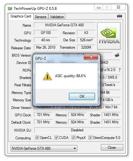 GPU-Z, ASIC quality, EVGA GeForce GTX 480