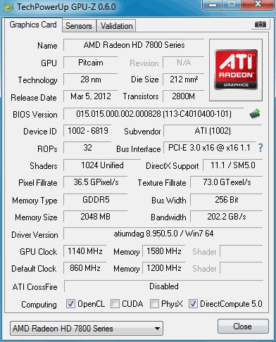 Radeon HD 7850, GPU-Z