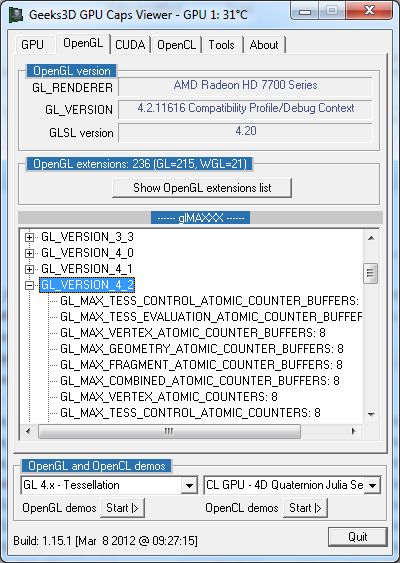ASUS Radeon HD 7770 DirectCU, GPU Caps Viewer OpenGL details