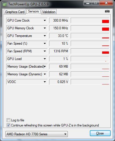 ASUS Radeon HD 7770 DirectCU, GPU-Z sensors