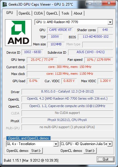 AMD Catalyst 12.3, GPU Caps Viewer + Radeon HD 7770