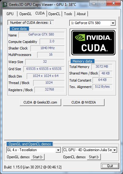 EVGA GTX 580 Classified ULtra, GPU Caps Viewer, CUDA