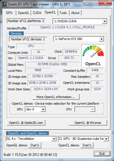 EVGA GTX 580 Classified ULtra, GPU Caps Viewer, OpenCL