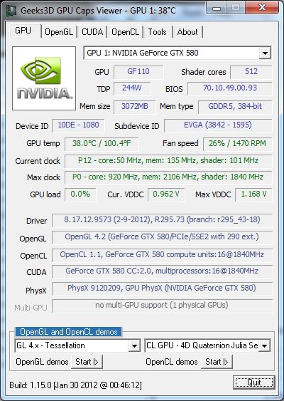 EVGA GTX 580 Classified ULtra, GPU Caps Viewer