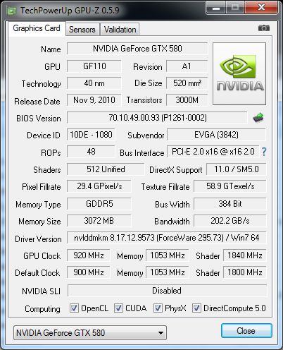 EVGA GTX 580 Classified ULtra, GPU-Z