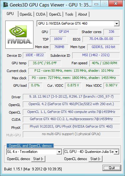 Windows 8, R296.17, GPU Caps Viewer