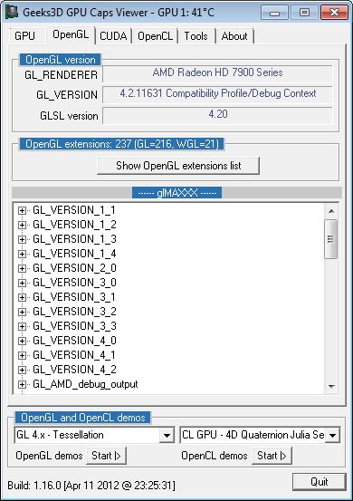 AMD Catalyst 12.4, GPU Caps Viewer, OpenGL panel + MSI Radeon HD 7970