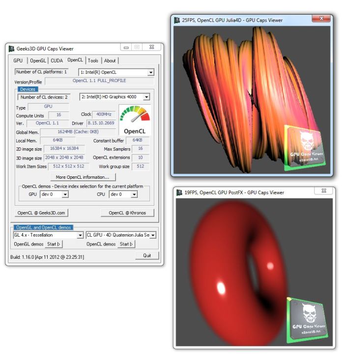 GPU Caps Viewer, OpenCL demos with Intel Ivy Bridge